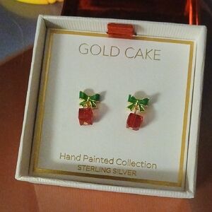 GOLD CAKE Sterling Silver Red and Green Earrings NEW IN BOX